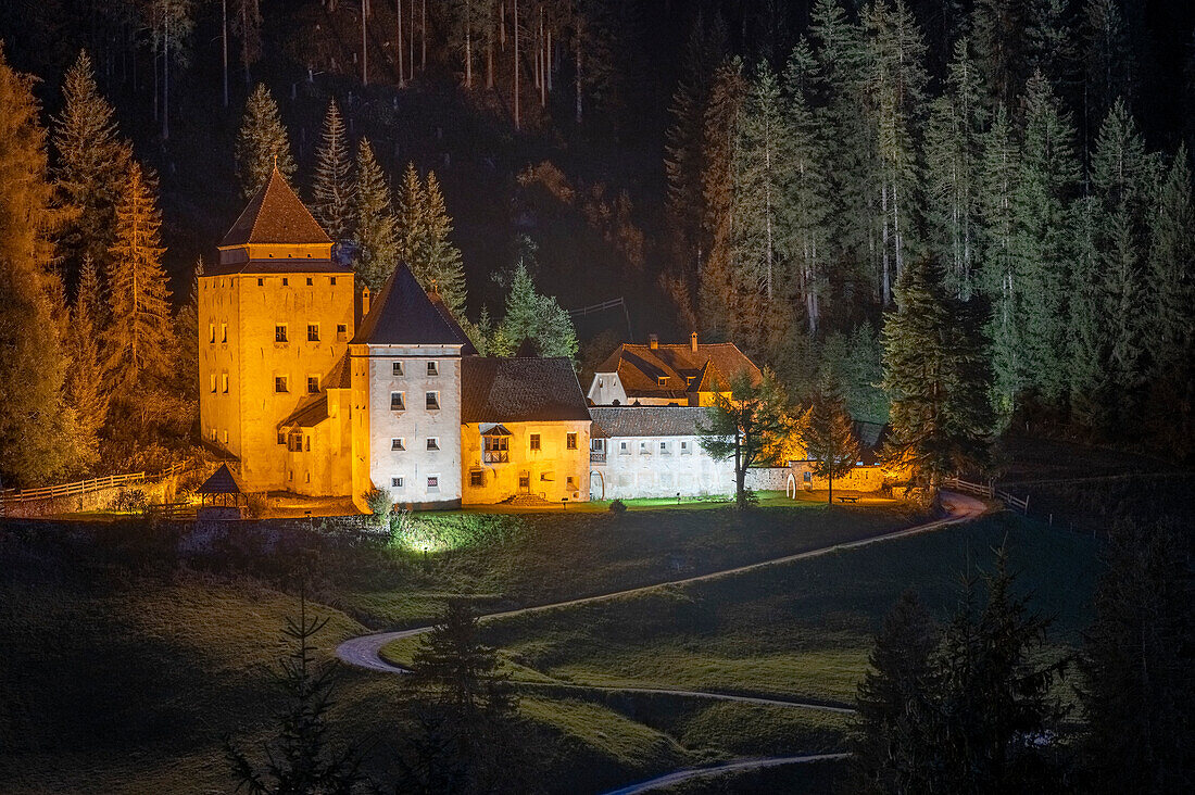 The castel gardena and the sasso along the blue hour, Selva di Val Gardena, Bolzano, South Tyrol, Italy.