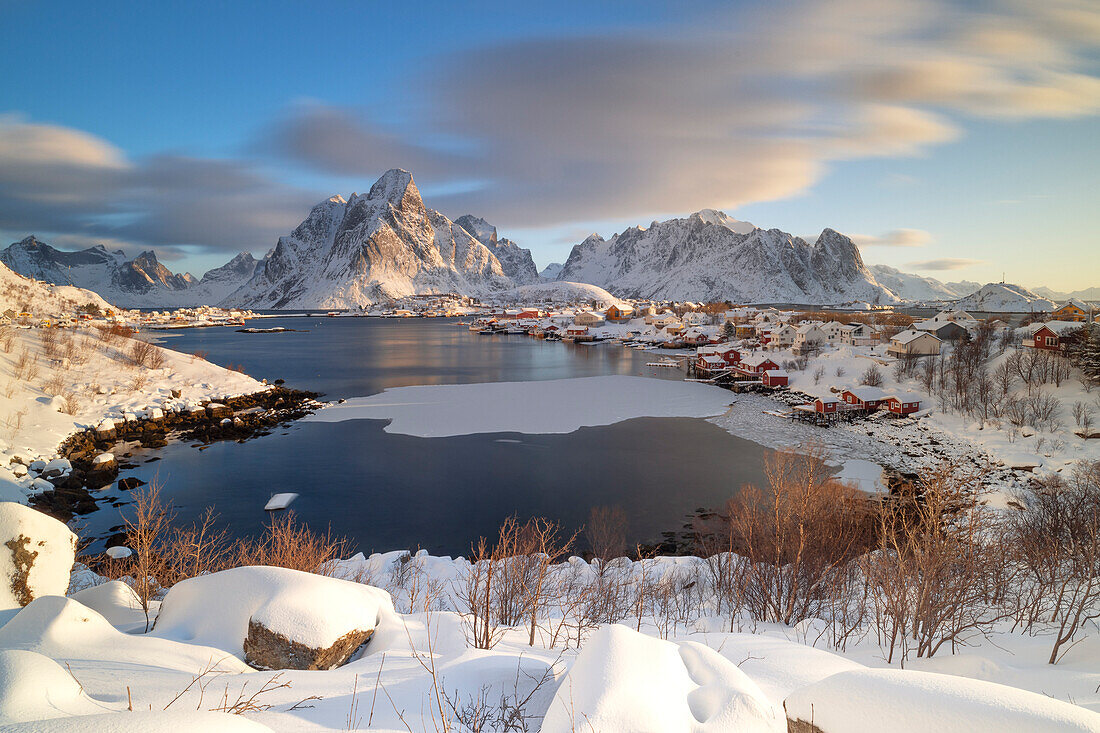 a beauty sunrise captured during an cold winter day in a little fisherman village of Reine, Lofoten island, Norway, Europe