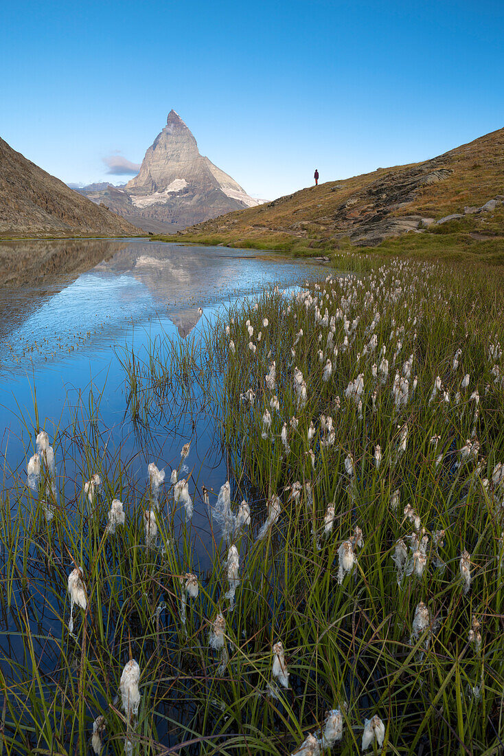 the Rifflesse lake during a summer morning, with the iconic Matterhorn in background, Zermatt, Canton of Valais, Switzerland, Europe