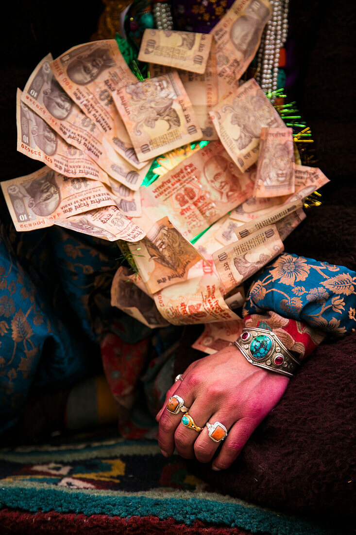 The bride during a tibetan wedding in Zanskar Valley, Northern India.