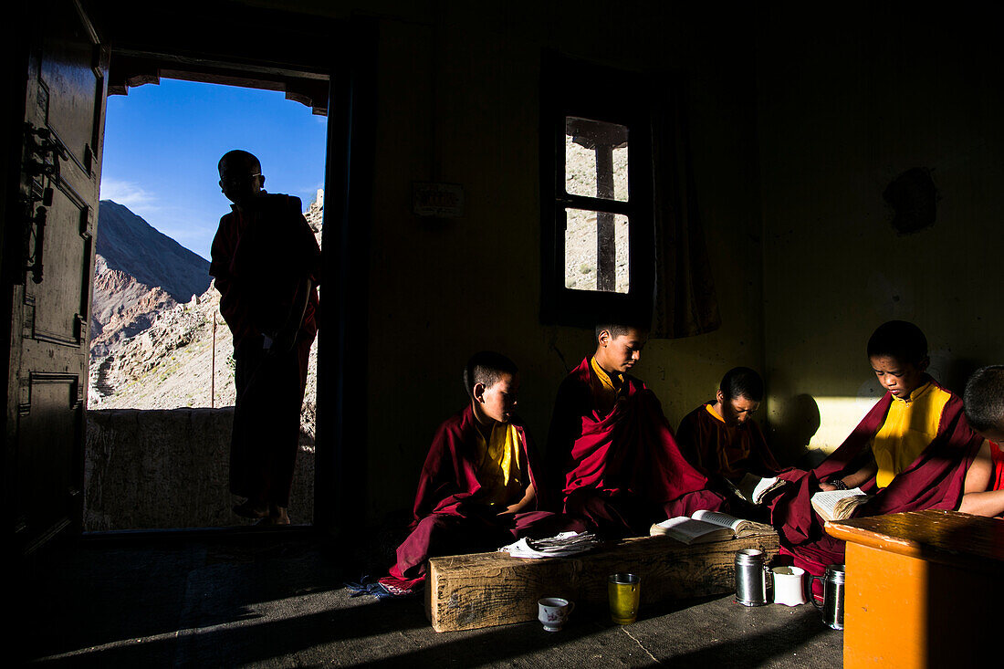 Buddhist monks in a monastery in Ladakh