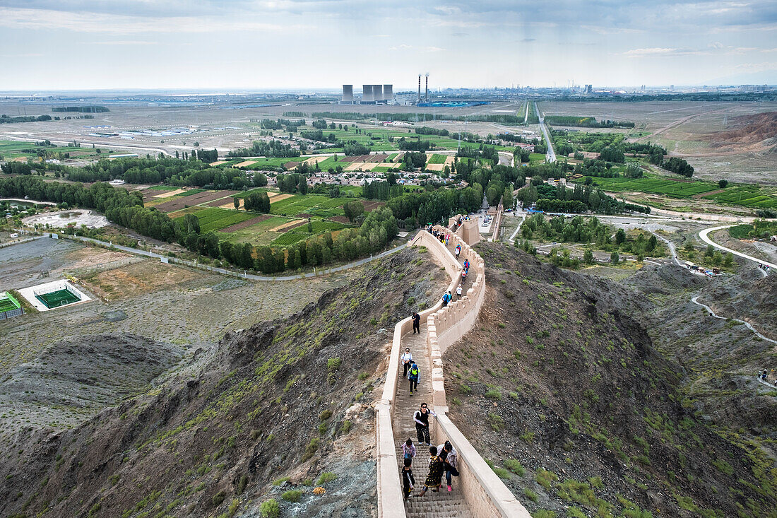 Chinese tourist at the Great Wall in Jiayuguan