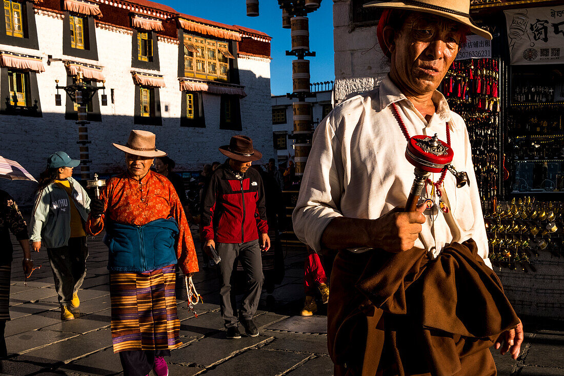 Buddhist pilgrims outside the Jokhang temple in Lhasa