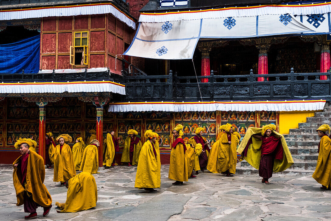 Gelugpa, or Yellow Hat school, buddhist monks in a monastery in Tashi Lhunpo monastery