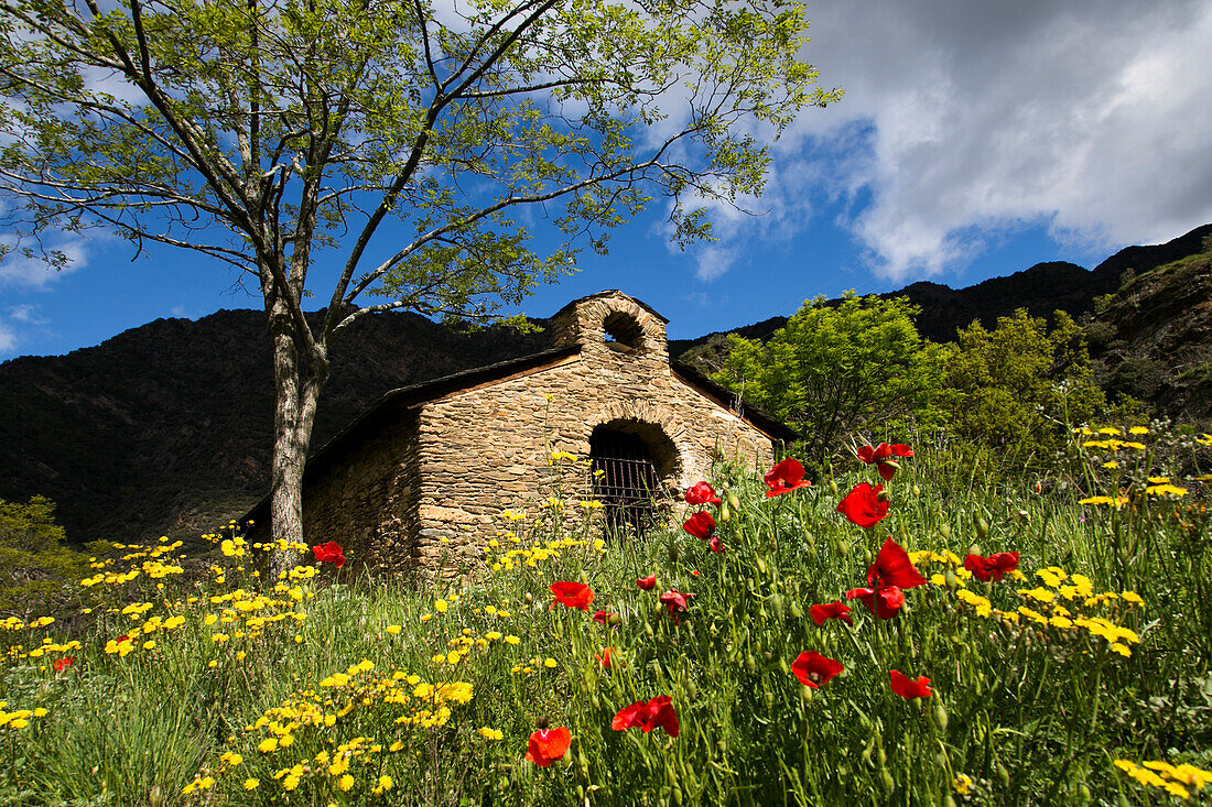 Romanesque church from outside in the Pyrenees