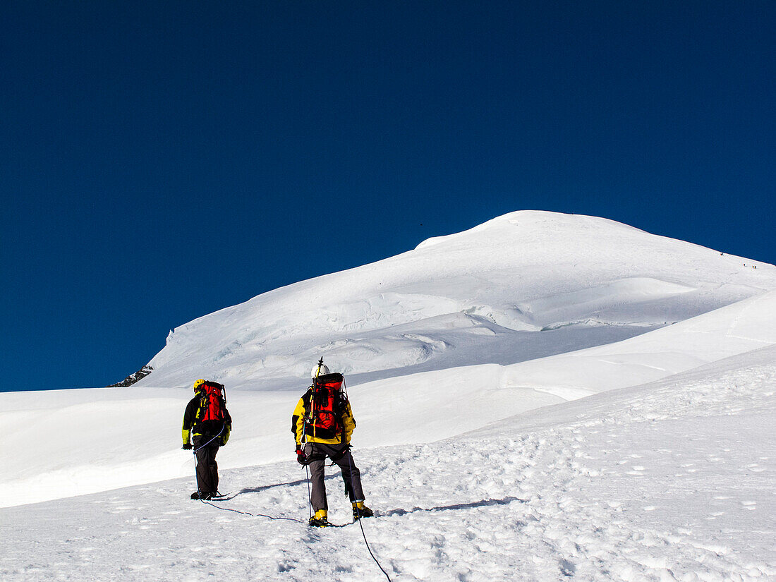Alpinists in the Alps in the Mont Blanc massif