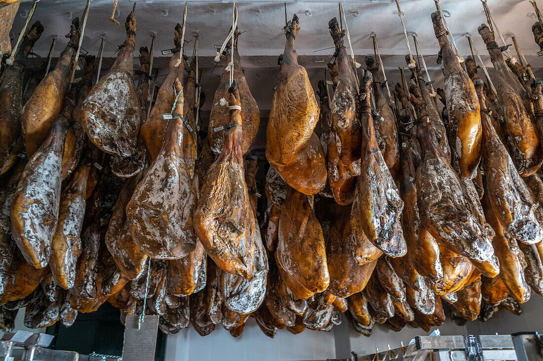 Production of iberian ham (cured ham), Puerto Gil, Spain