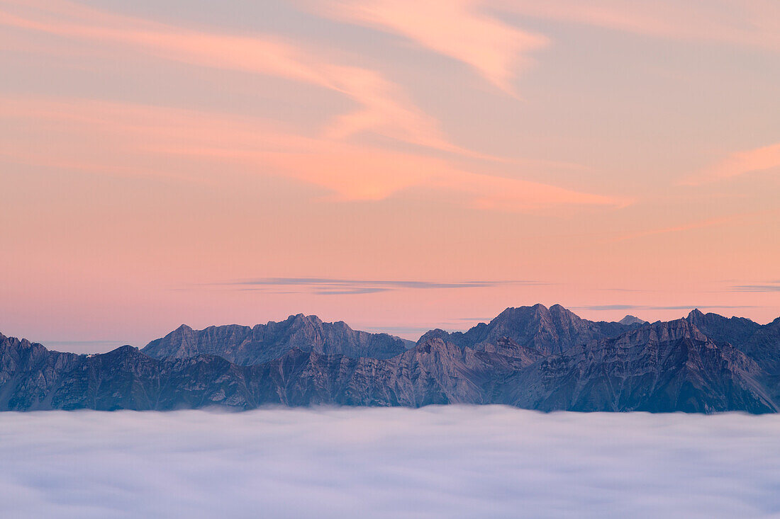 Detail of the Nordkette mountain chain at dawn, Patscherkofel mountain, Innsbruck Land, Tyrol, Austria, Europe