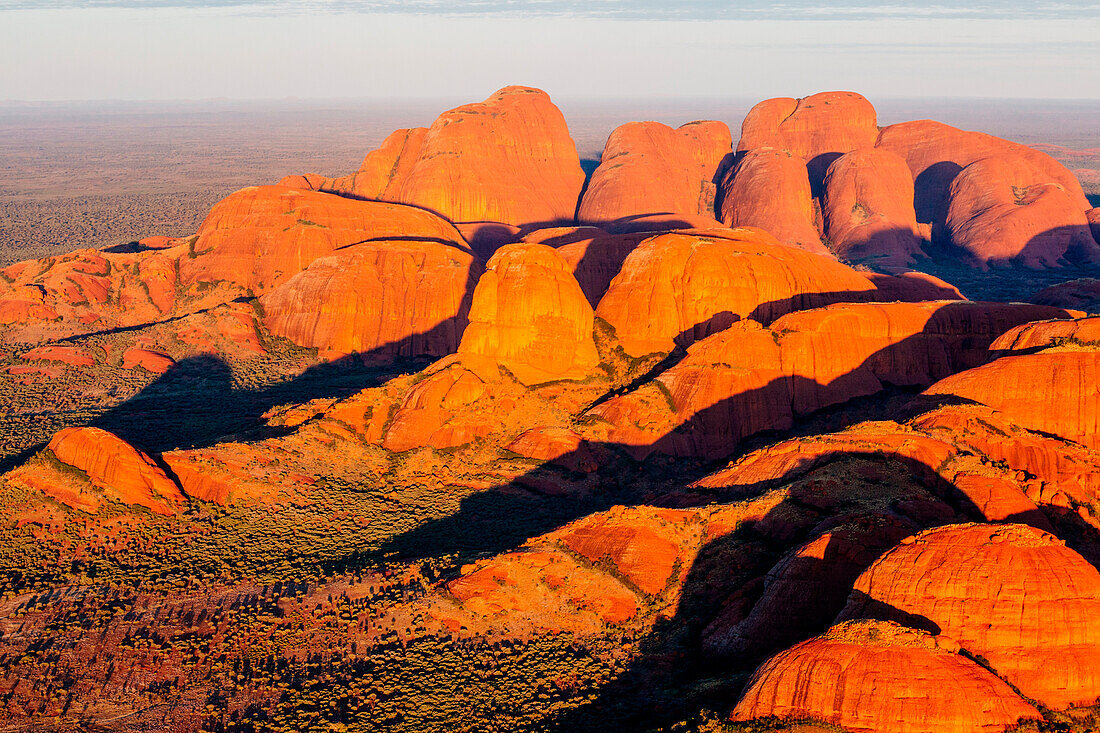 Kata Tjuta at sunrise from helicopter, Aerial View, Red Center. Northern Territory, Australia