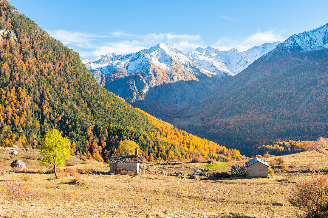 Valleille seen from the slopes over Gimillan, Cogne valley, Valle d'Aosta, Italian Alps, Italy