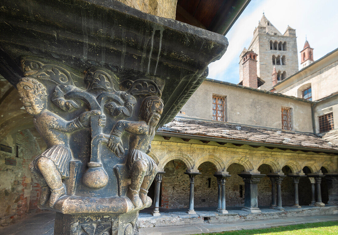 Cloister of Sant Orso, Aosta, Vallee d Aoste, Italian alps, Italy