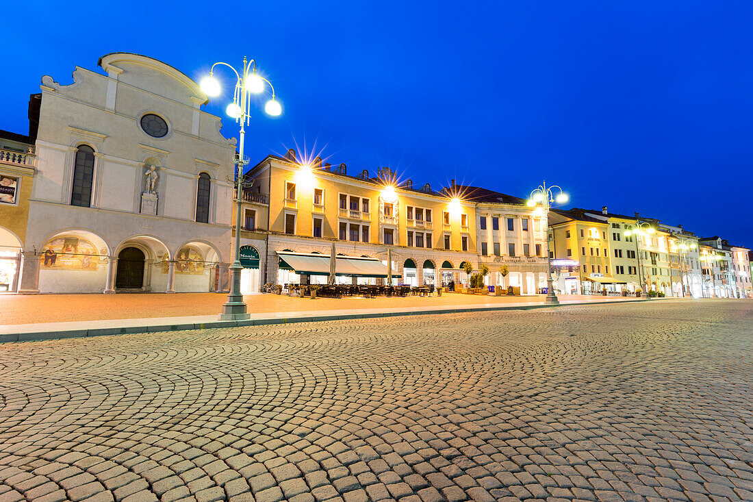 Piazza dei Martiri, the main square of Belluno city by night. Europe, Italy, Veneto, Province of Belluno, Belluno
