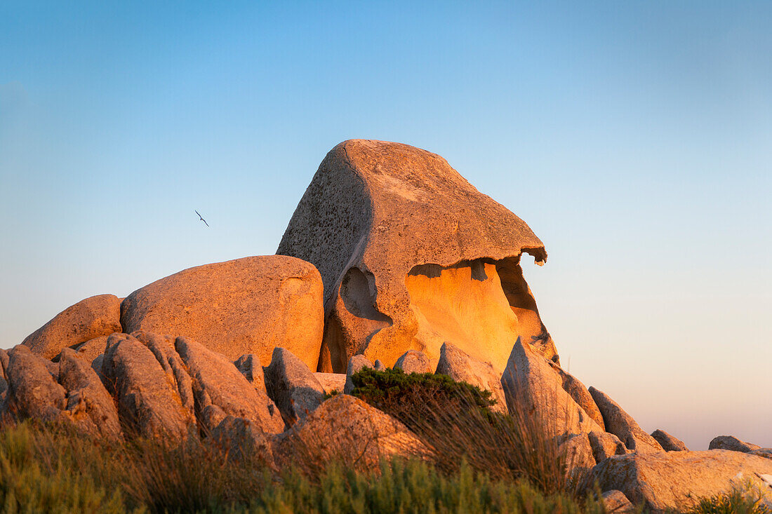 Sunset on the Octopus Head Beach in La Maddalena, La Maddalena island, Sassari province, Sardinia, Italy, Europe.