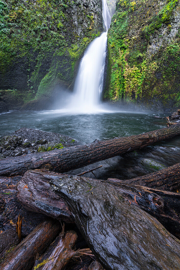 Wahclella Falls im Herbst. Cascade Locks, Landkreis Multnomah, Oregon, USA.