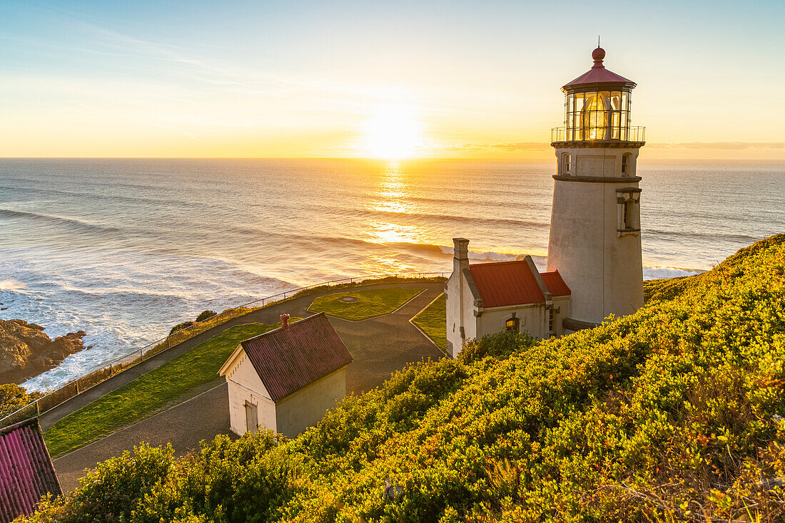Heceta Head Lighthouse at sunset. Florence, Lane county, Oregon, USA.