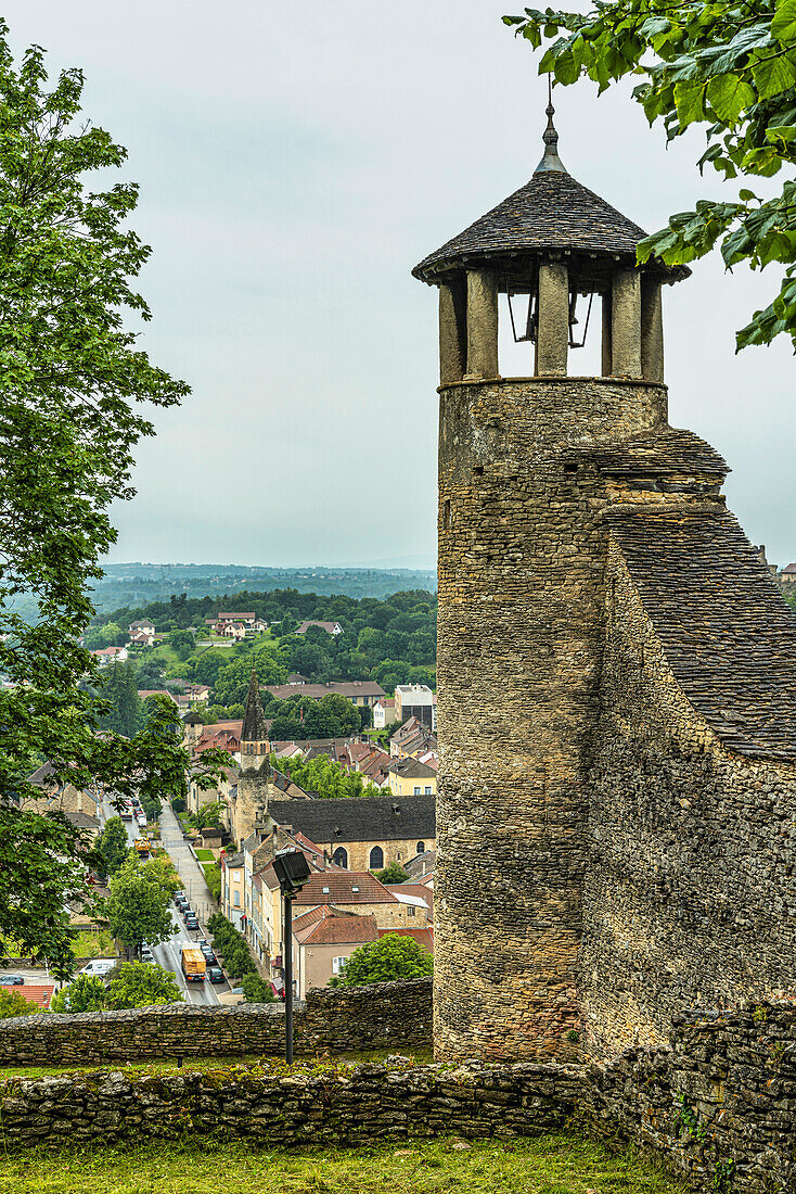 Ruins of the ramparts of the Benedictine priory, perched on a hill, of Crèmieu in France. Crémieu, Auvergne-Rhône-Alpes region, France