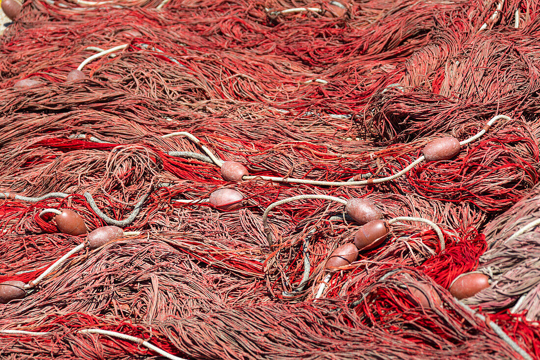Fishing net at the port of Porto San Paolo (Sassari province, Sardinia, Italy, Europe)