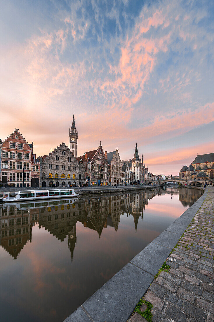 Old Buildings on the Graslei Quay (Ghent, East Flanders, Flemish Region, Belgium, Europe)