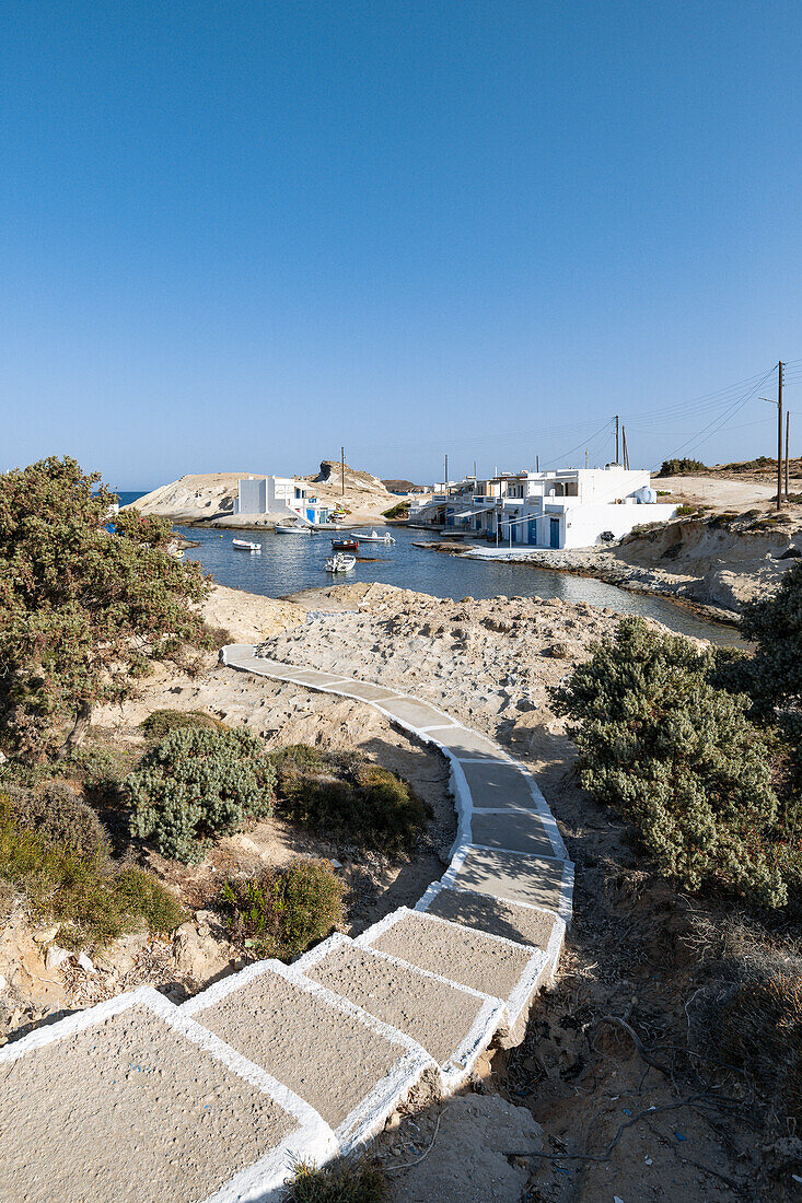 The small fishing village of Agios Konstantinos (Plaka, Milos Island, Cyclades Islands, Greece, Europe)