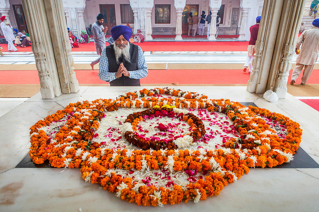 Betende Pilger, Goldener Tempel, Amritsar, Punjab, Indien