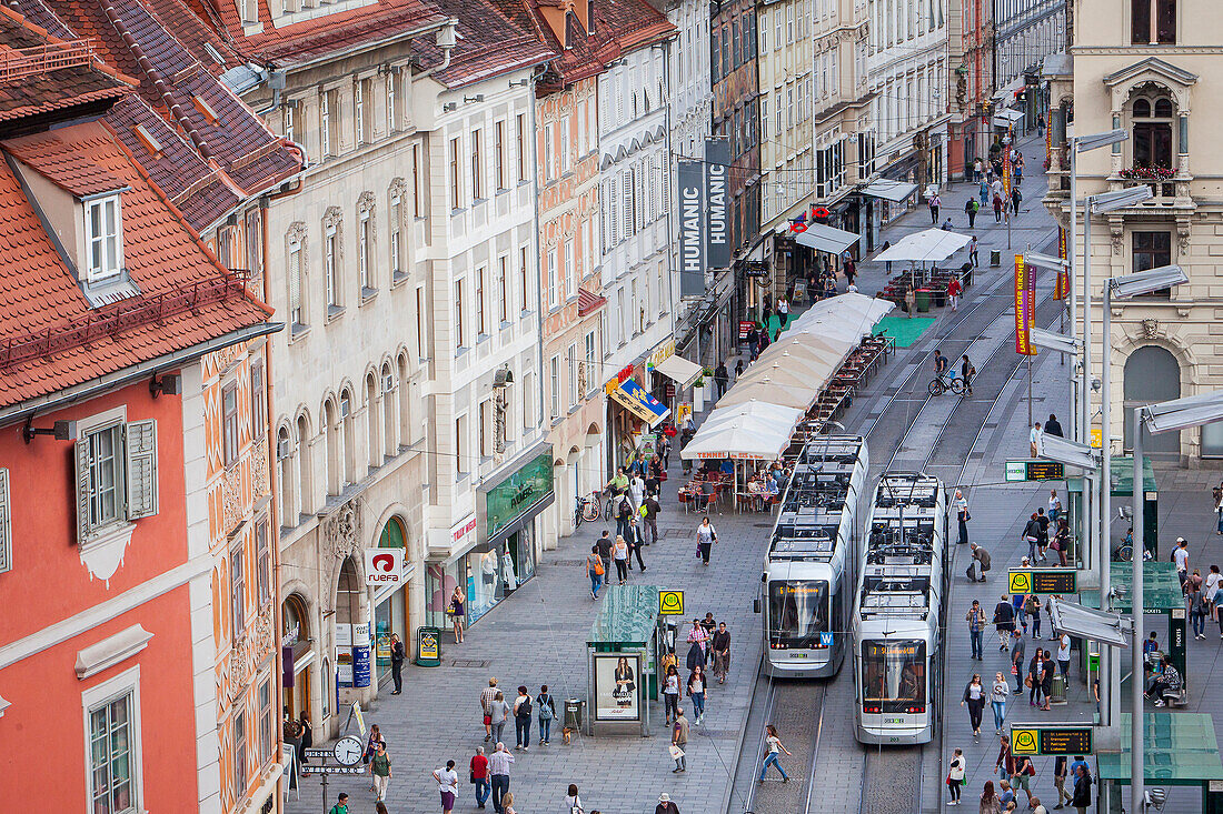 Town square and Herrengasse street, and the city hall of Graz, Austria