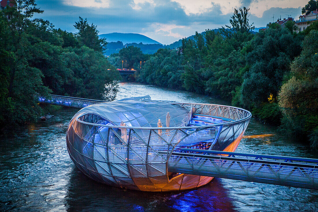 Murinsel, Mur Island on Mur River, Graz, Austria, Europe