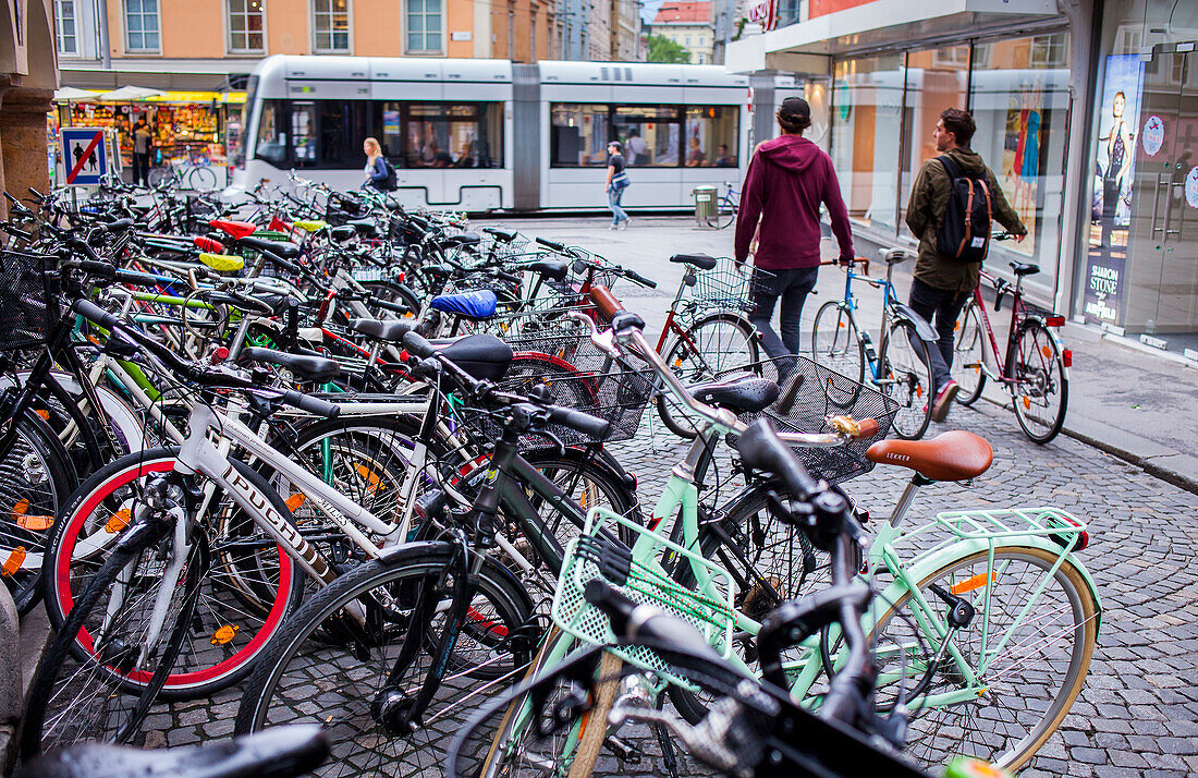 Parking place for bikes in Sporgasse, Graz, Austria