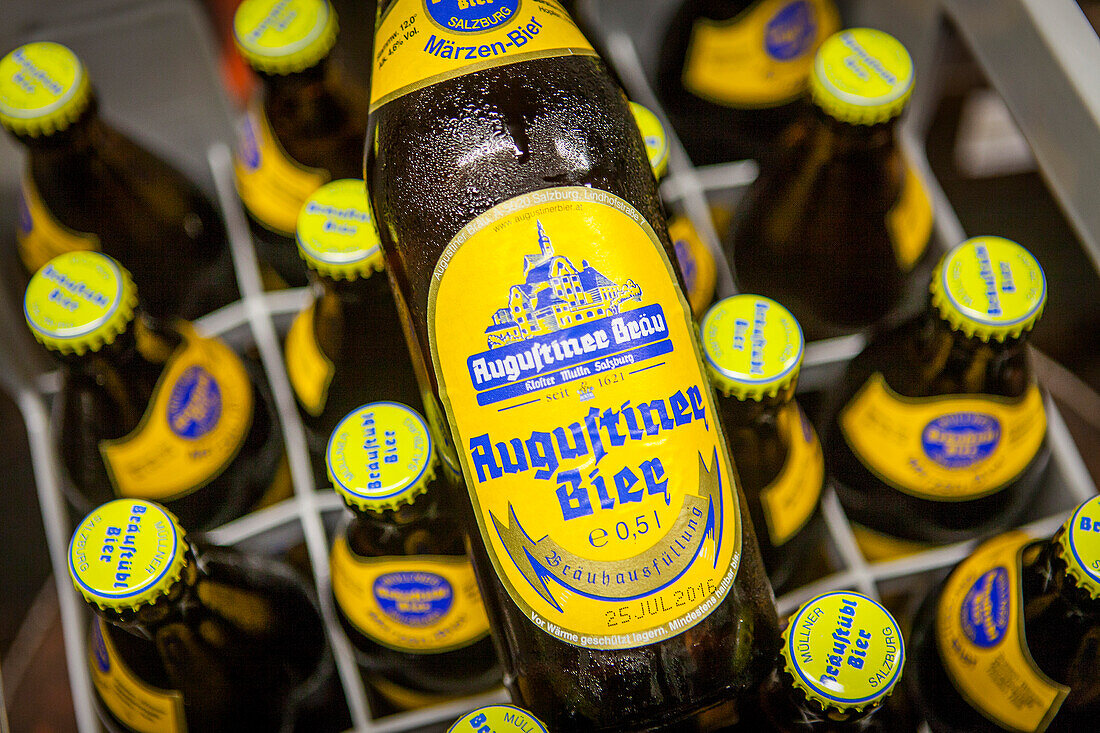 Detail of a bottles, in Augustiner Brau, brewery, Salzburg, Austria