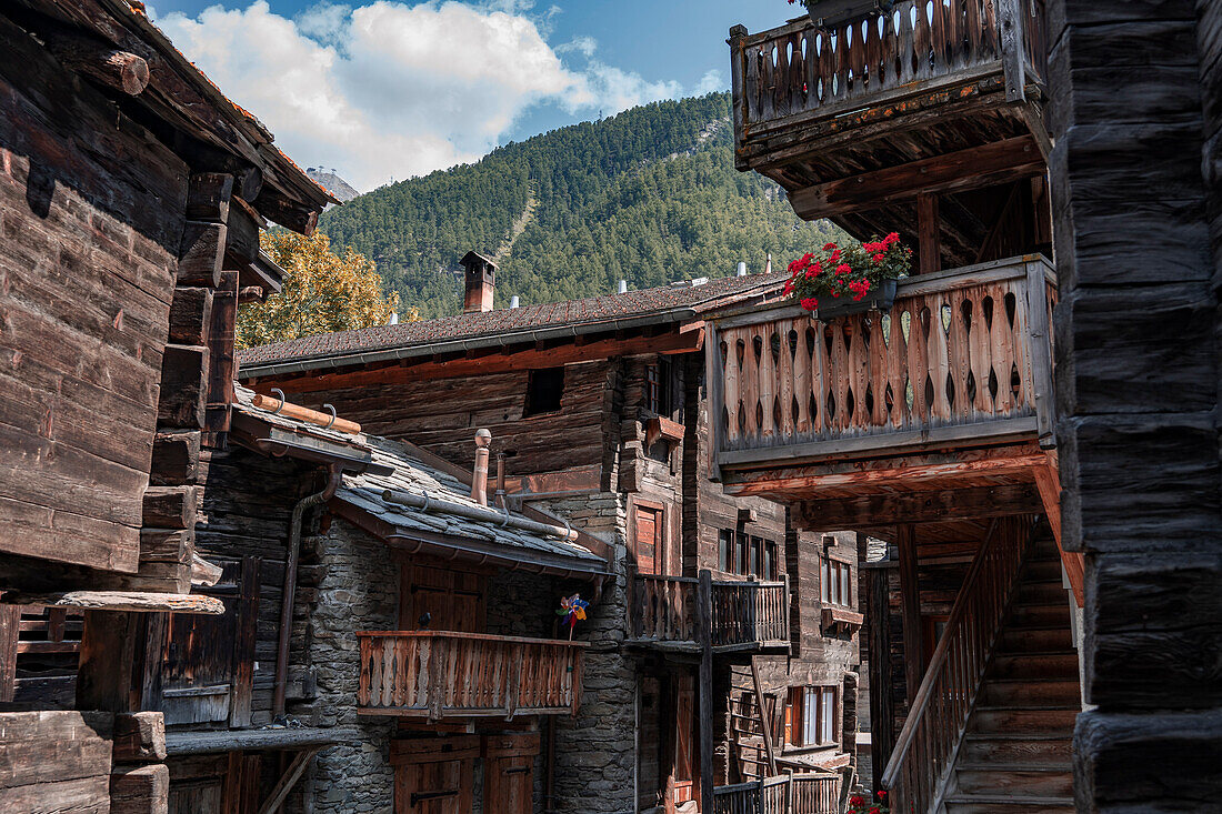 Switzerland, Zermatt, Old houses in the town