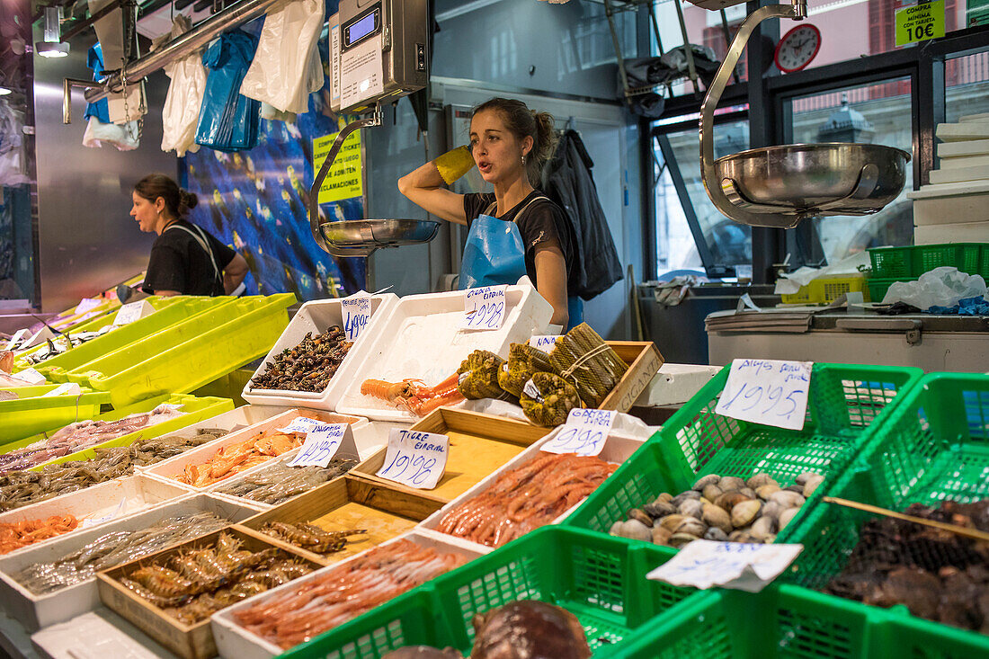 Fish shop, La Ribera market, Bilbao, Spain