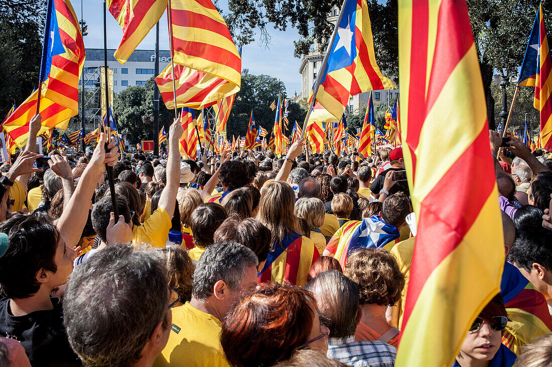 Political demonstration for the independence of Catalonia. Catalunya square.October 19, 2014. Barcelona. Catalonia. Spain.