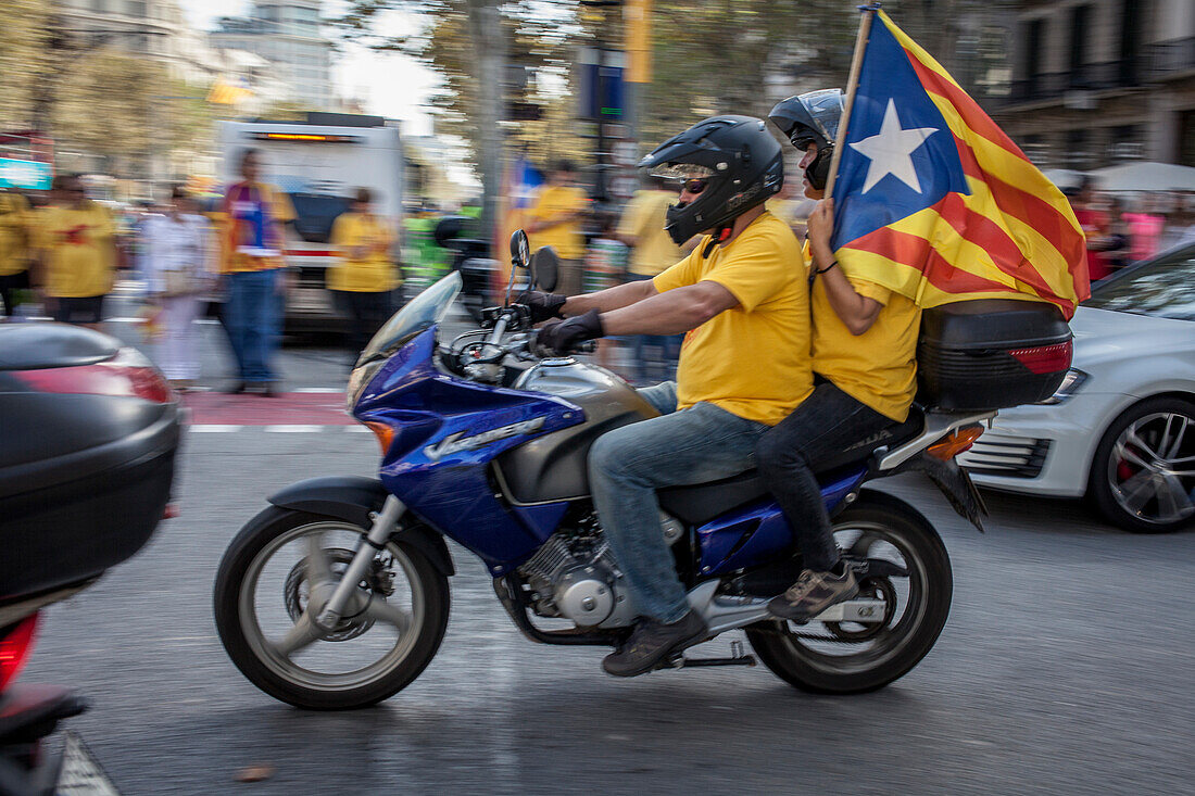 Politische Demonstration für die Unabhängigkeit Kataloniens. Passeig de Gracia.19. Oktober 2014. Barcelona. Katalonien. Spanien.