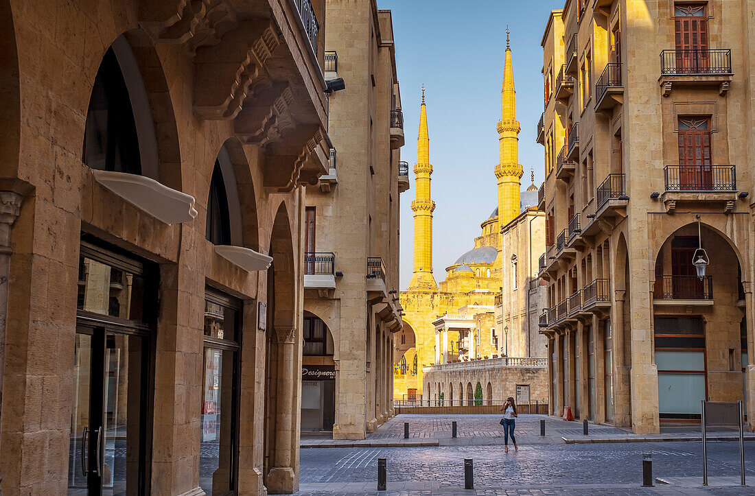 Mohammad-Al-Amine-Moschee von der Straße Souk Abou Nasser, Stadtzentrum, Beirut, Libanon