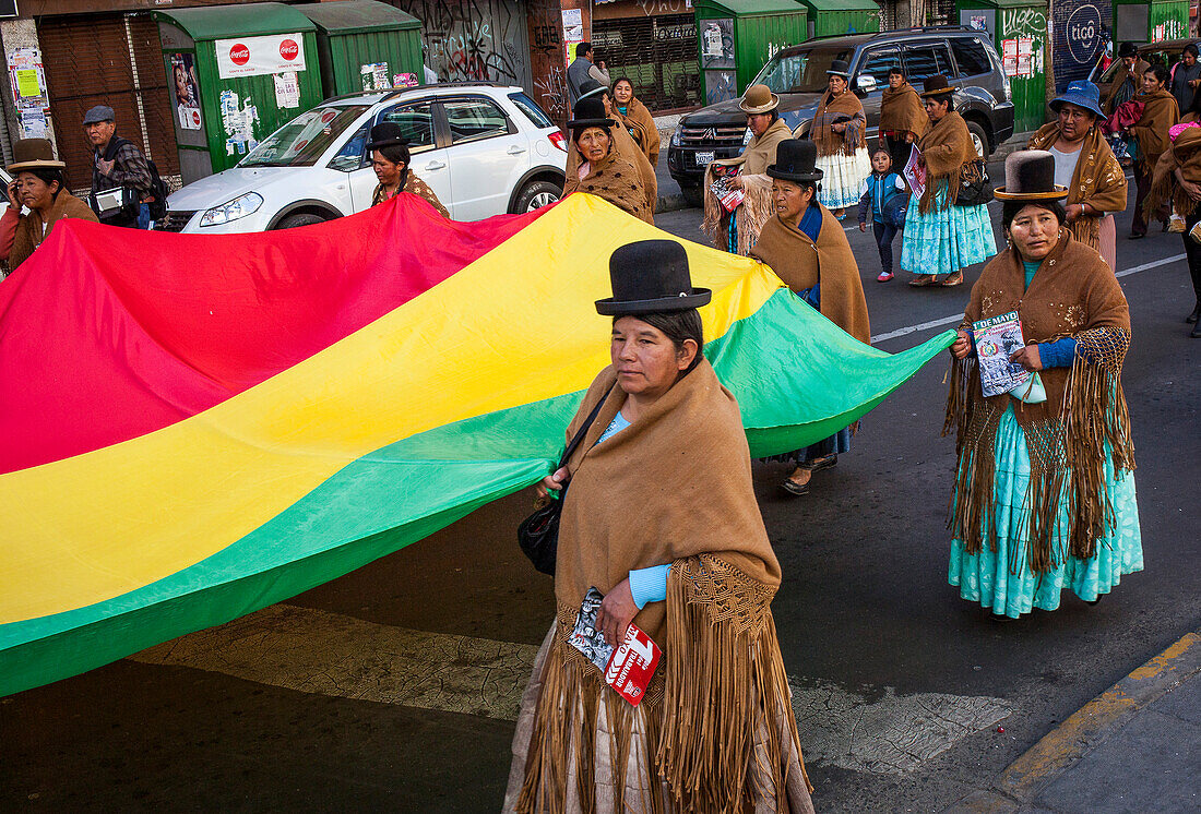 Demonstration, indigene Frauen fordern ihre Rechte ein, La Paz, Bolivien