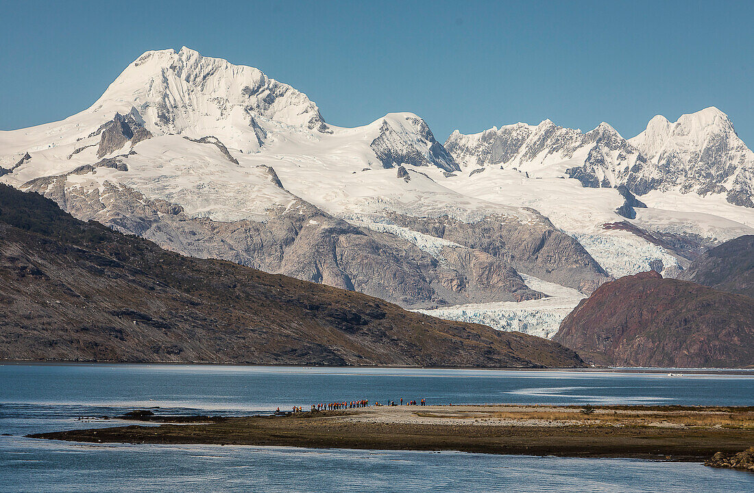 Cordillera Darwin and explorers, in Ainsworth Bay, PN Alberto de Agostini, Tierra del Fuego, Patagonia, Chile