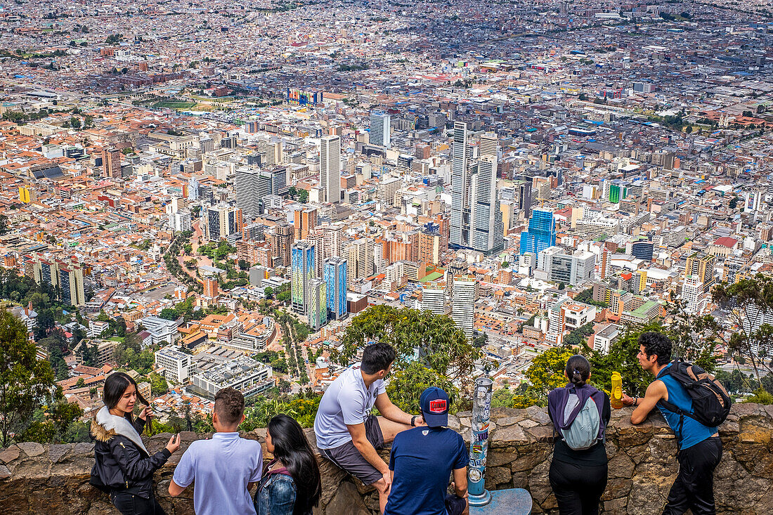 Skyline, downtown, from Montserrate hill or cerro de Montserrate, Bogota, Colombia