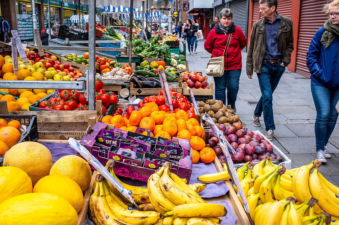 Greengrocery, stall, Moore street market, Dublin, Ireland