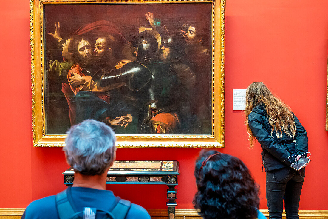 Die Entführung Christi" von Michelangelo Merisi da Caravaggio, National Gallery of Ireland, Dublin, Irland.