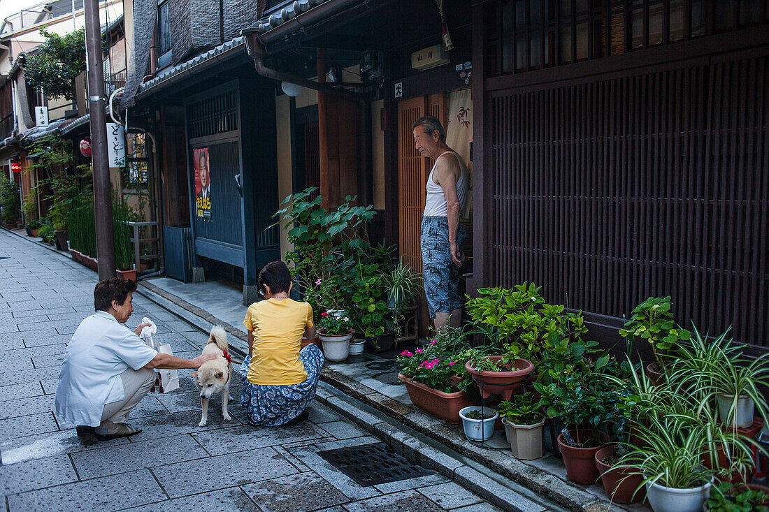 Neighbors of Geisha's distric of Gion.Kyoto. Kansai, Japan.