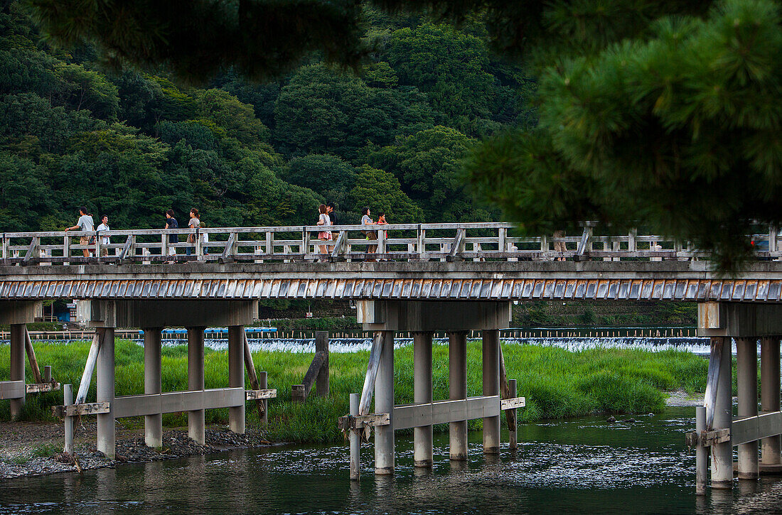Togetsu bridge and Katsura river at Arashiyama,sagano area,Kyoto. Kansai, Japan.