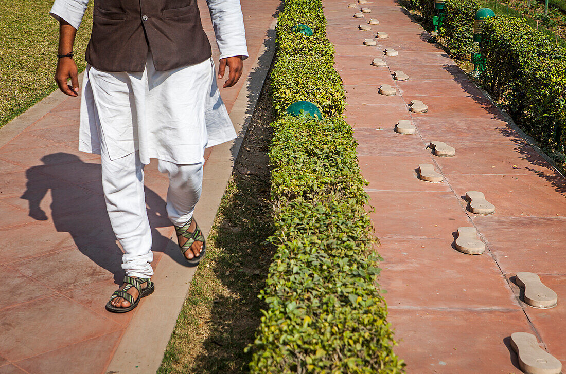 Gandhi Smriti Museum, the home of Mahatma Gandhi for last 144 days of his life, before he was shot on January 30th 1948. The Footsteps Represent His Last Walk Before his Death, Delhi, India.