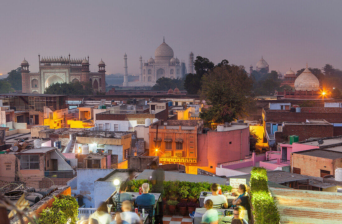 Taj Mahal and roofs of the city, Agra, India