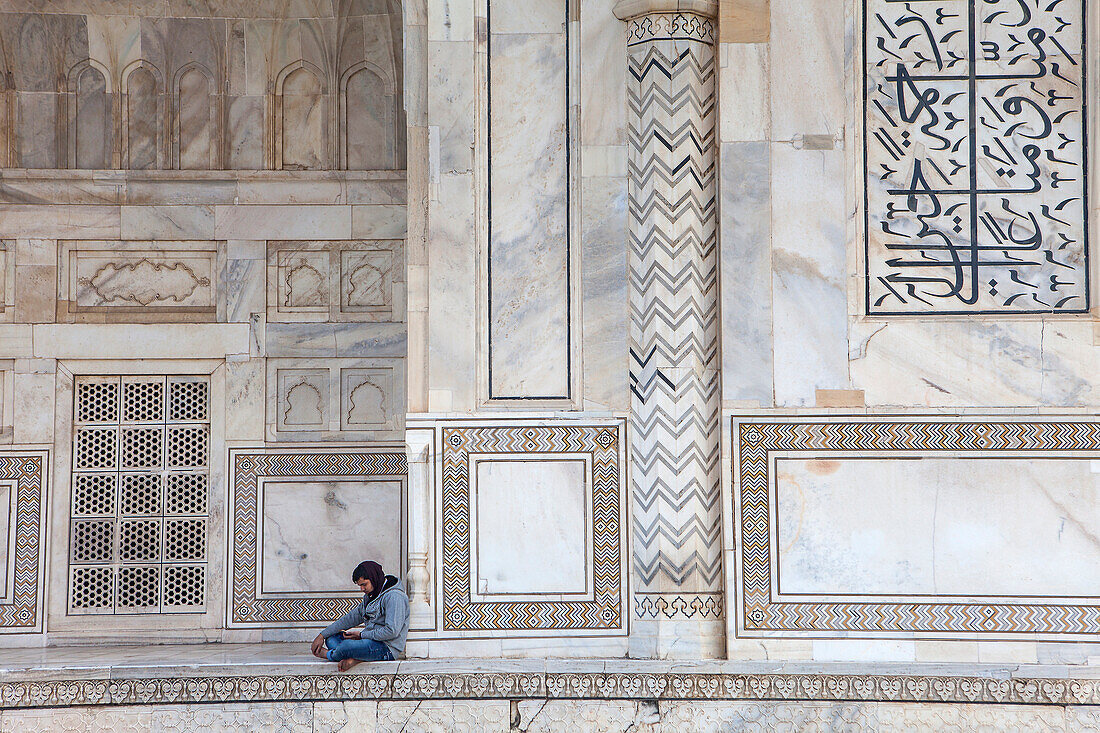 Exterior wall of Taj Mahal, UNESCO World Heritage Site, Agra, Uttar Pradesh, India