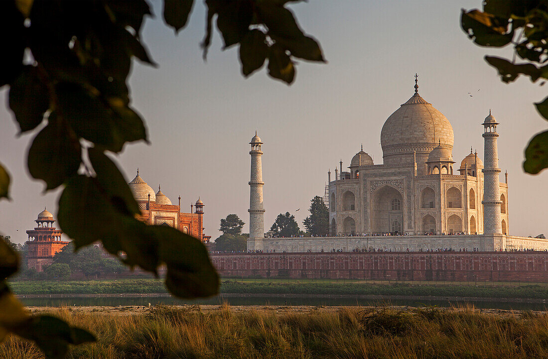 Taj Mahal, vom Yamuna-Fluss aus, UNESCO-Welterbe, Agra, Uttar Pradesh, Indien