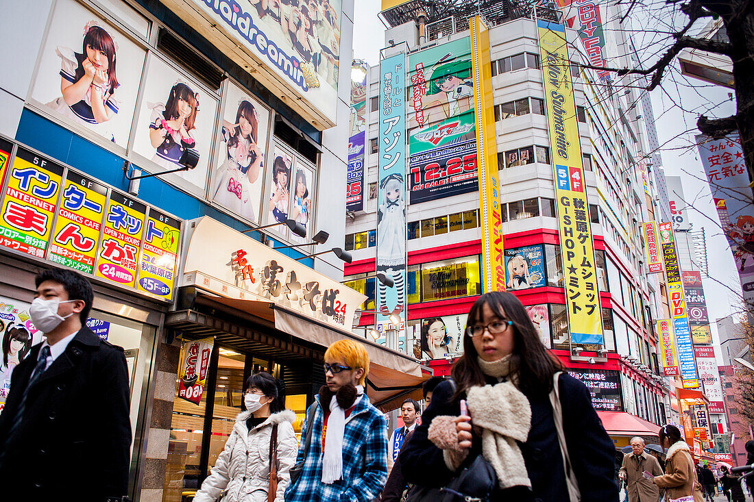 Street scene, at Chuo Dori street, Akihabara, Tokyo, Japan