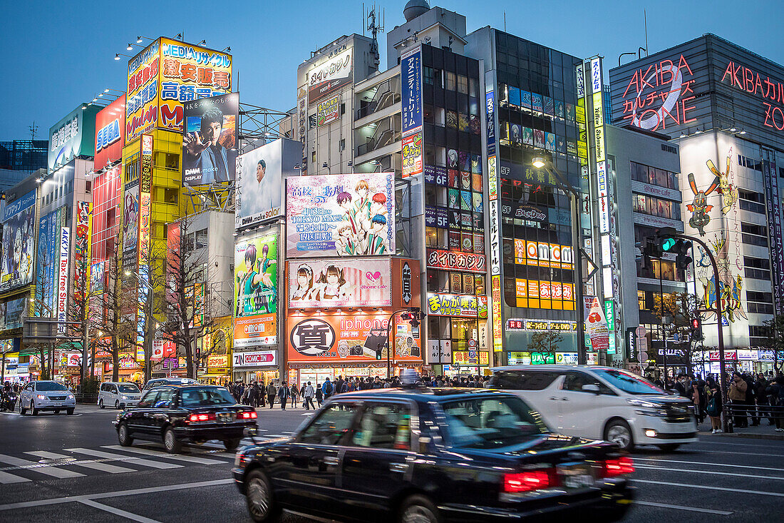 Street scene, at Chuo Dori street, Akihabara, Tokyo, Japan