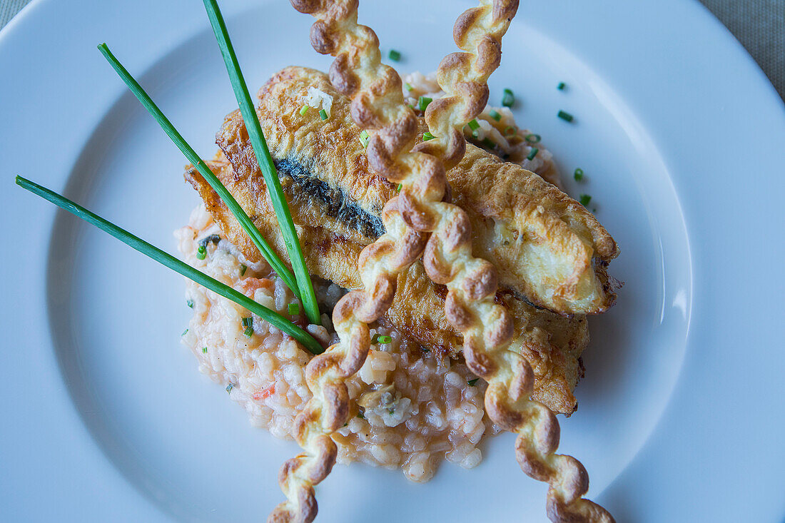 Swordfish and rice, Quinta do Furao restaurant, Santana, Madeira, Portugal