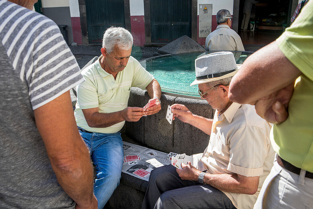 former fishermen playing cards, Camara de Lobos, Madeira, Portugal