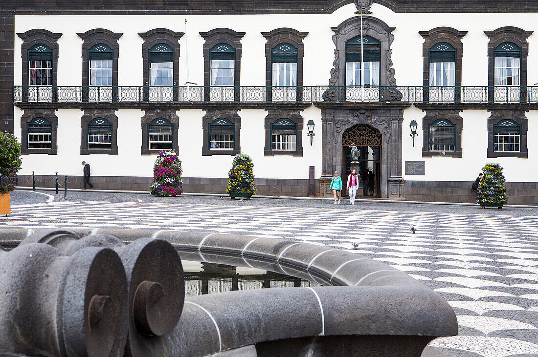 Praça do Municipio, in background town hall, Funchal,Madeira, Portugal