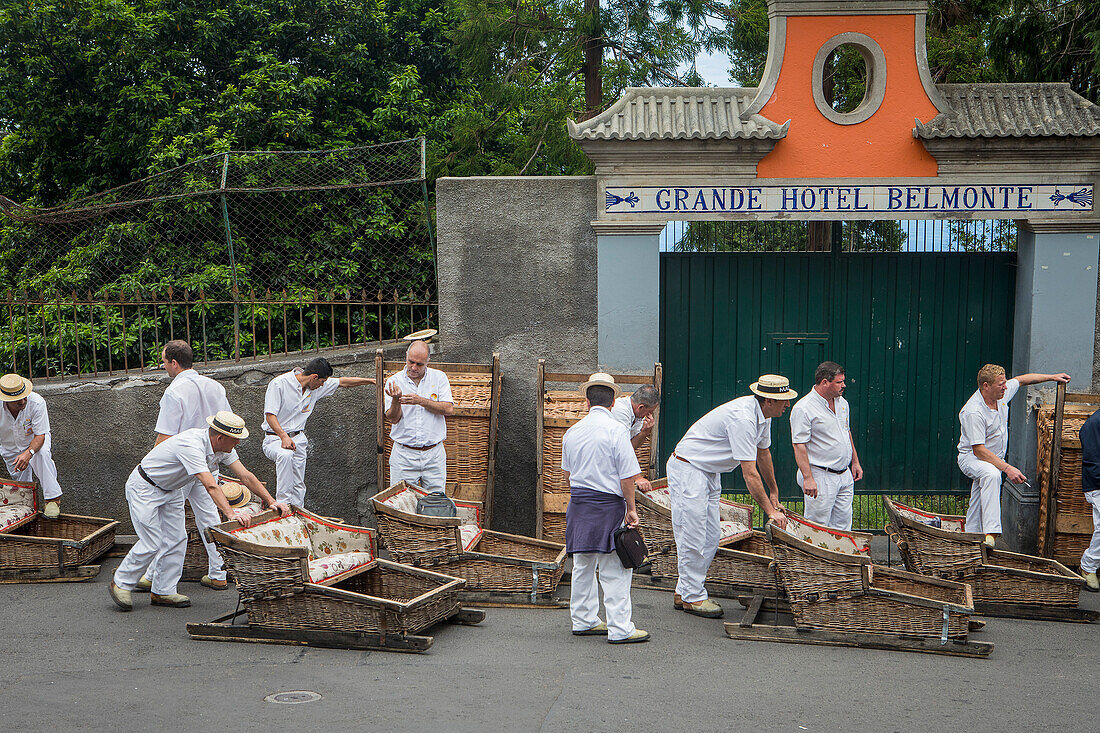 Carreiros waiting for passengers, Funchal, Madeira, Portugal